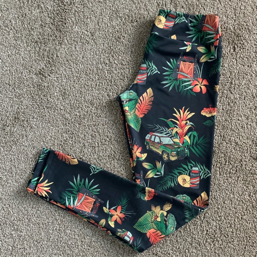 Society 6 Dinosaur & Barbasol Novelty Print Women's Leggings, Large (L), Black